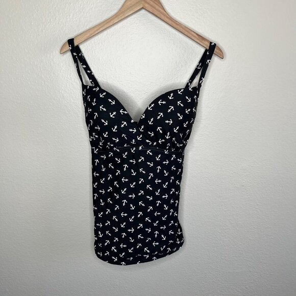 Torrid Womens Anchor Print Nautical Black Built in Bra Tankini Swim Top Size 2X - Picture 2 of 9